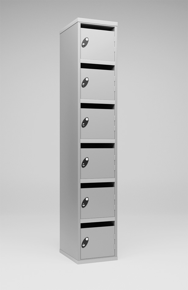 Grey post box locker with six grey doors