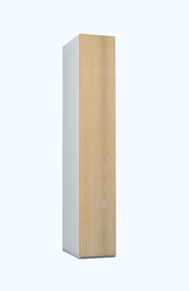 Grey locker with wooden door