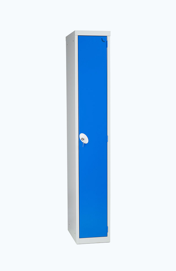 Grey lockable locker with one door in blue