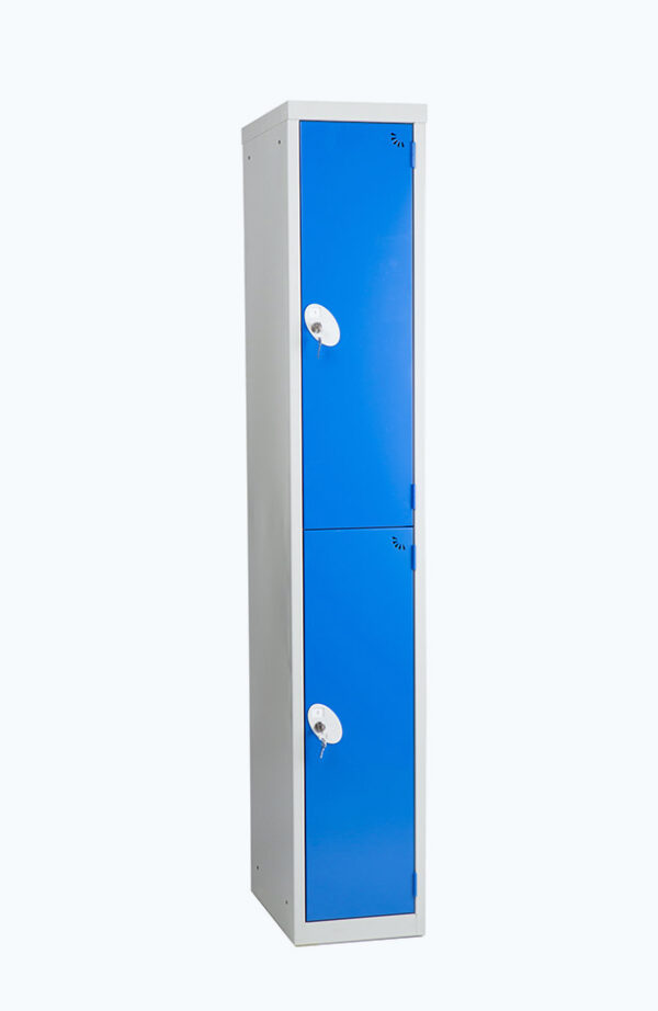 Grey lockable locker with two doors in blue
