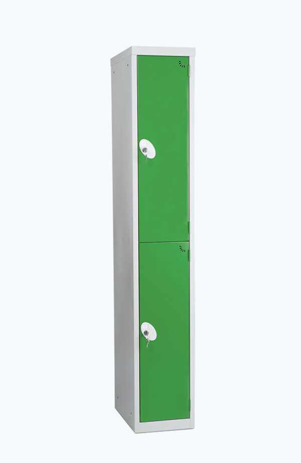 Grey lockable locker with two doors in green