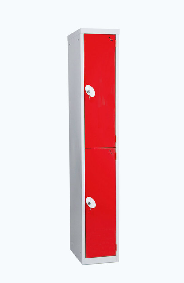 Grey lockable locker with two doors in red