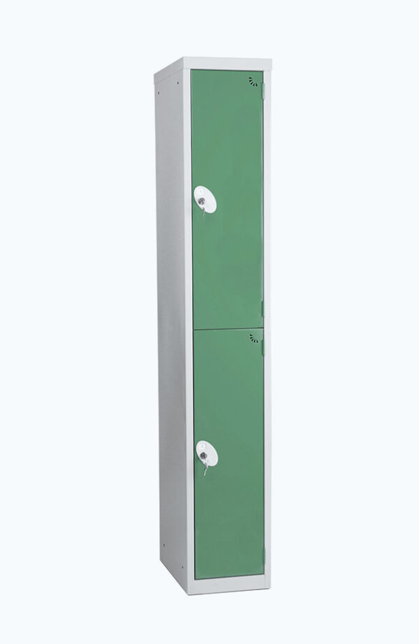 Grey lockable locker with two doors in green